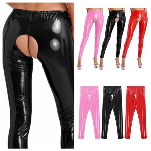Damen wetlook hose offnen - hose,